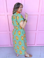 Jincy's Women's Boutique Spring Styles Green Stripe with Orange Florals Maxi Midi Dress