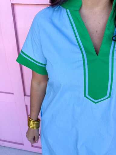 Jincy's Women's Boutique Spring Styles 
Candi Color Block Dress Blue/Green mini dress