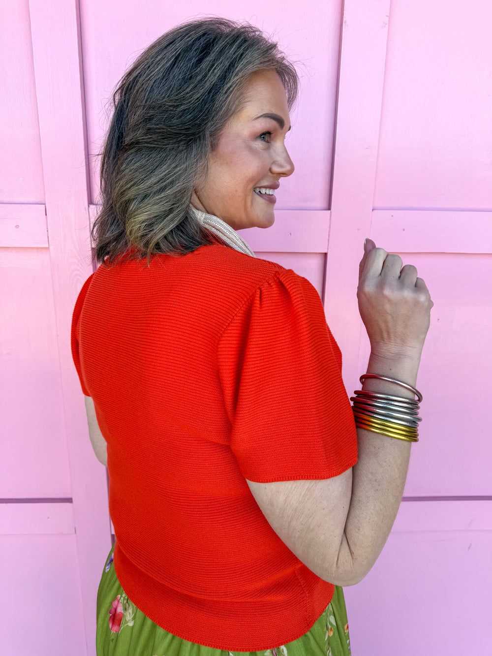 Jincy's Women's Boutique Spring Styles red orange knit mock neck top