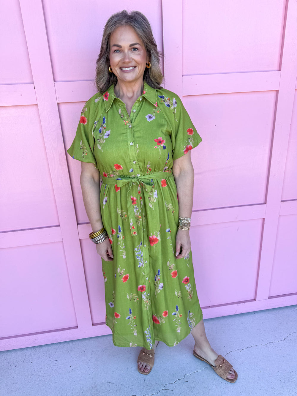 Jincy's Women's Boutique Spring Styles Green Floral Maxi Midi Dress