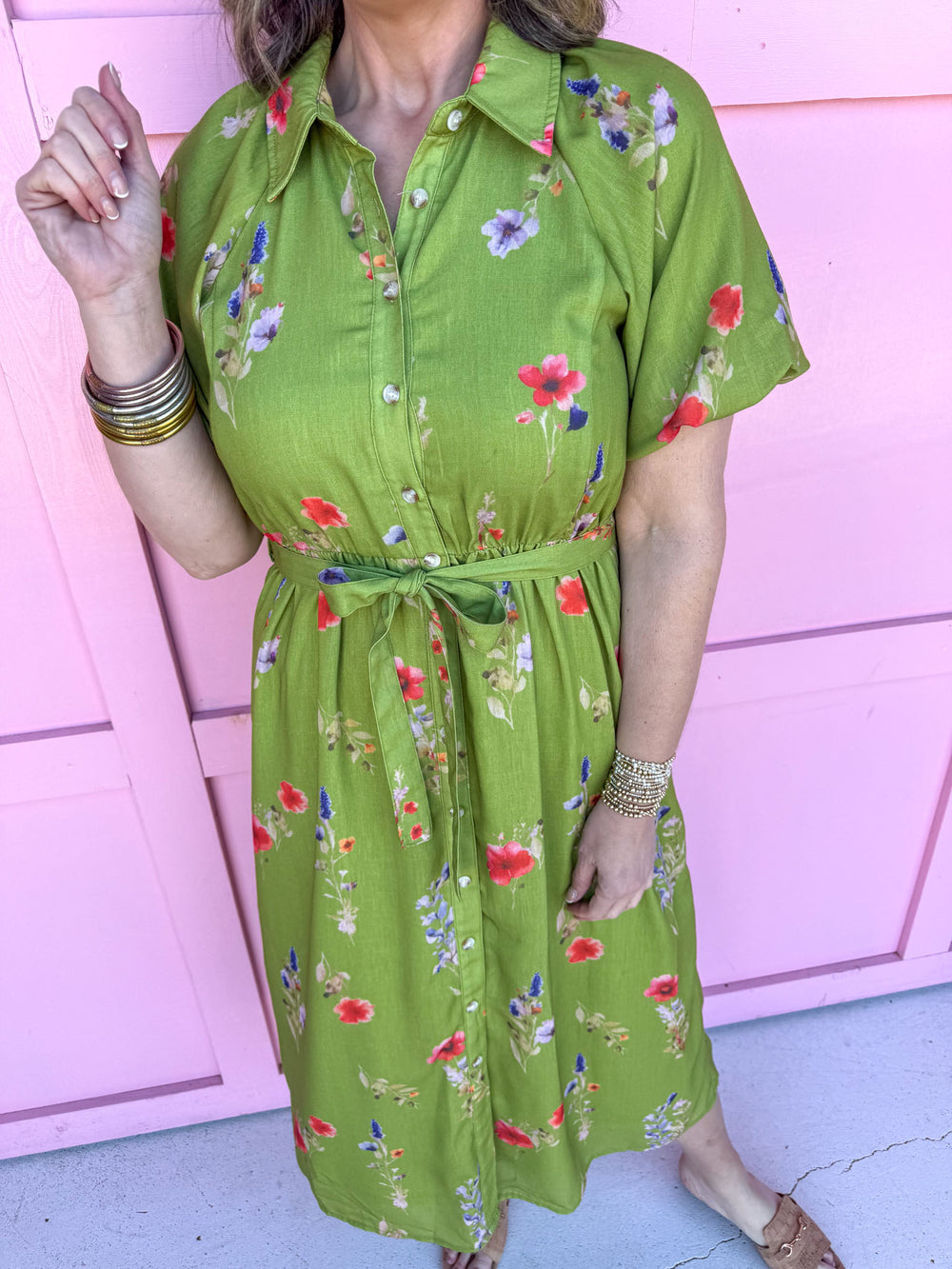 Jincy's Women's Boutique Spring Styles Green Floral Maxi Midi Dress