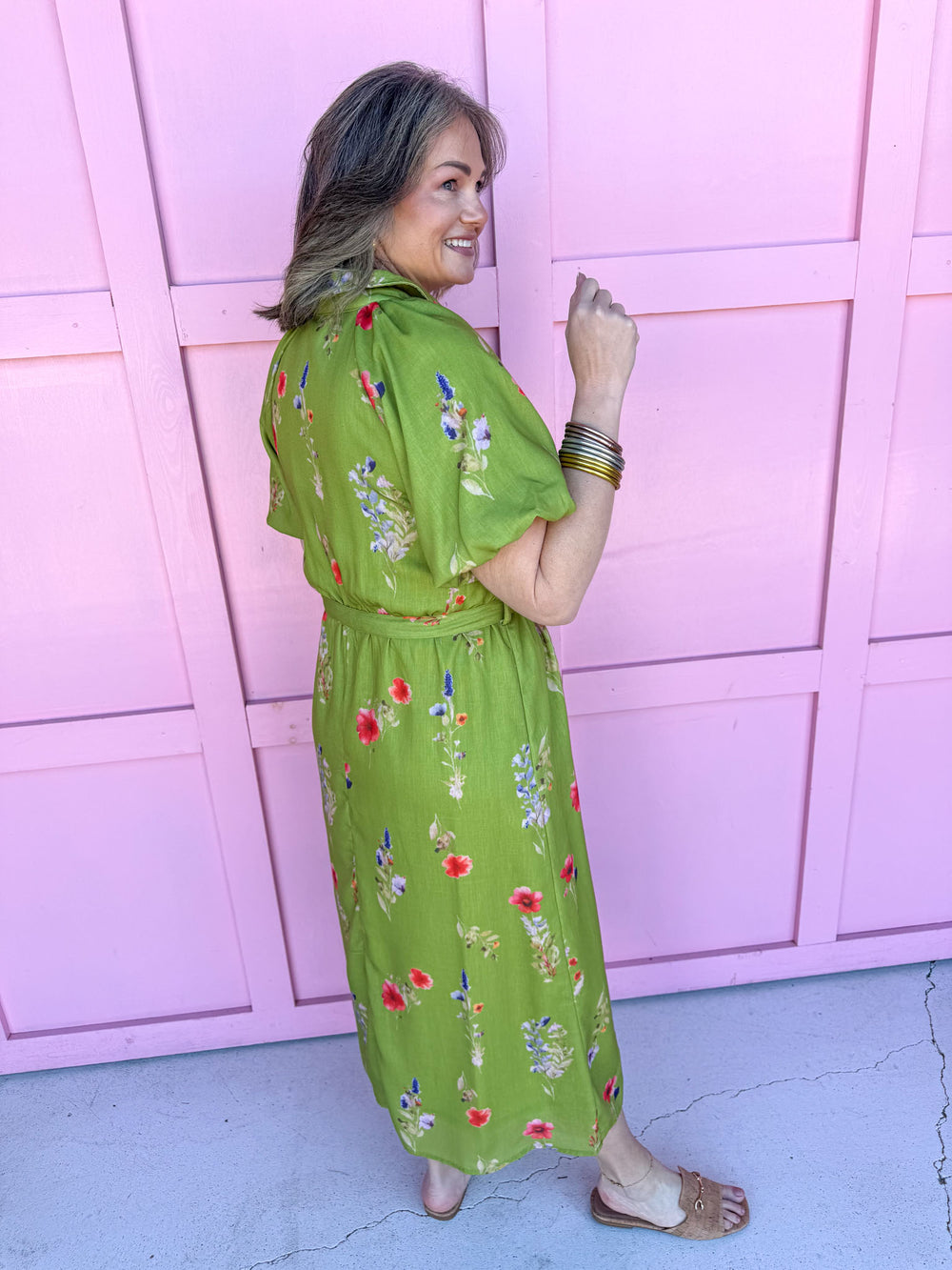 Jincy's Women's Boutique Spring Styles Green Floral Maxi Midi Dress