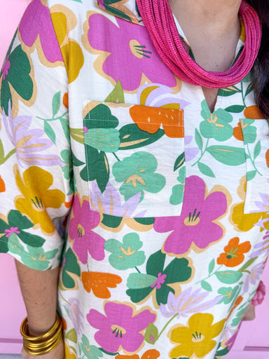 Jincy's Women's Boutique Simple Pleasures Dress Pink Green Orange Floral Print Mini Dress