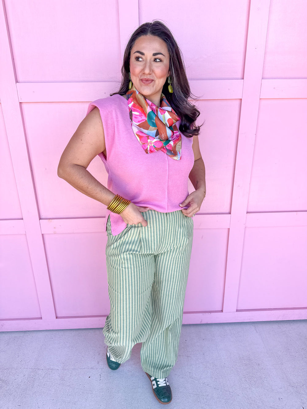 Jincy's Women's Boutique Stripe Things Up Green Striped Barrel Pants