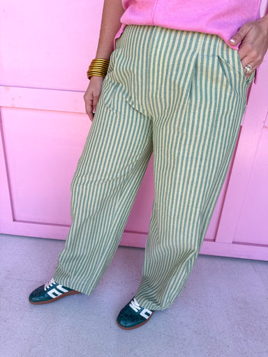 Jincy's Women's Boutique Stripe Things Up Green Striped Barrel Pants