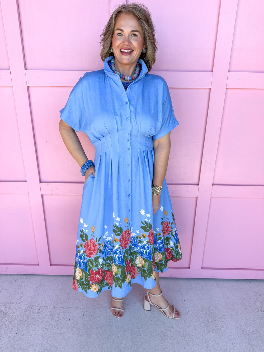 Jincy's Women's Boutique Pure Charm Blue Midi Dress with Assorted Floral Print