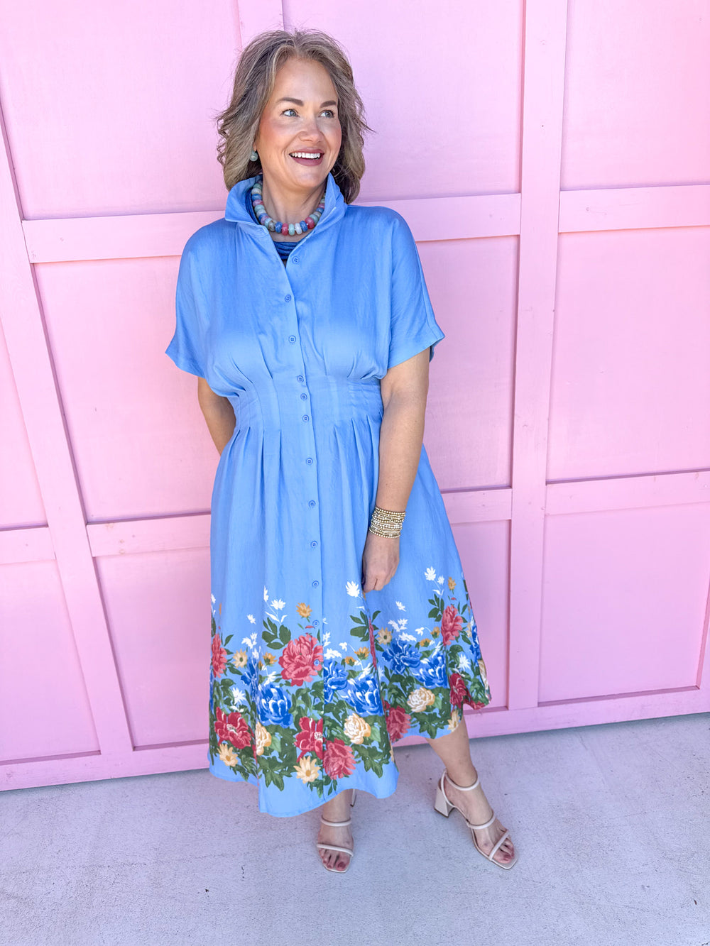 Jincy's Women's Boutique Pure Charm Blue Midi Dress with Assorted Floral Print