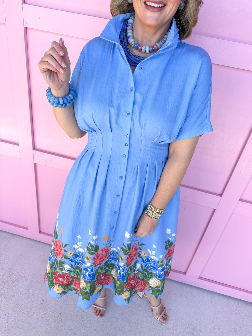 Jincy's Women's Boutique Pure Charm Blue Midi Dress with Assorted Floral Print