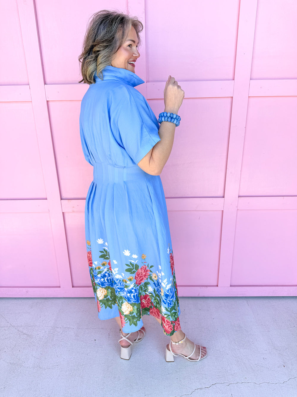 Jincy's Women's Boutique Pure Charm Blue Midi Dress with Assorted Floral Print