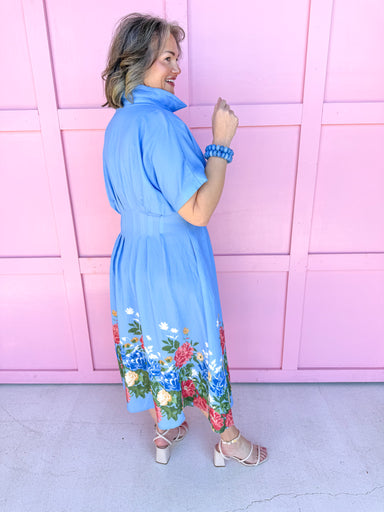 Jincy's Women's Boutique Pure Charm Blue Midi Dress with Assorted Floral Print