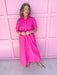 Jincy's Women's Boutique Picture Perfect Dress - Hot Pink Midi Dress with Bold Gold Buttons