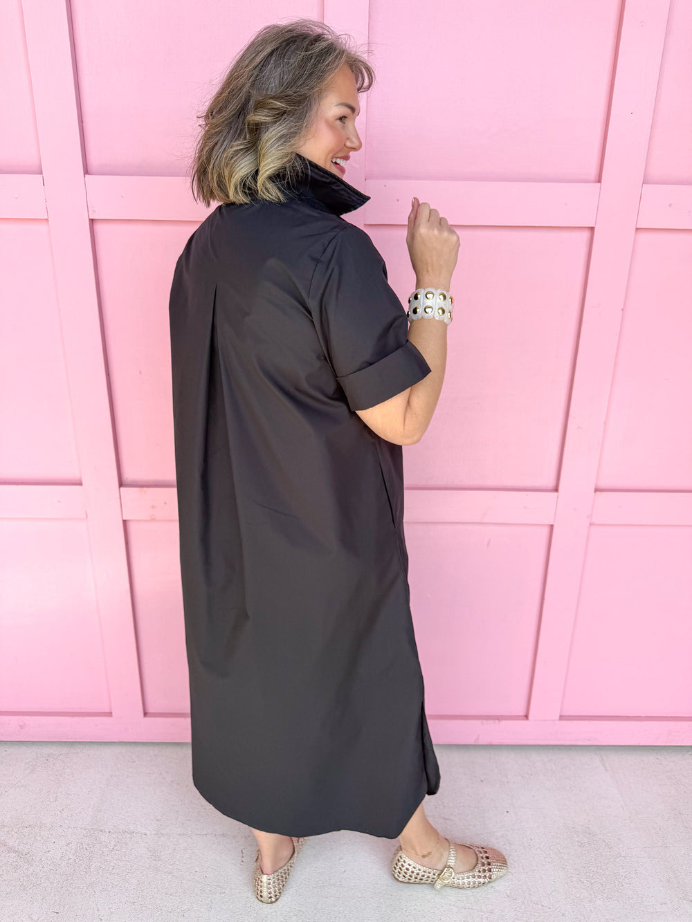 Jincy's Women's Boutique Picture Perfect Dress black Midi Dress with Bold Gold Button