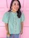 Jincy's Women's Boutique Striped & Sassy Top Green Striped Ruffle Top