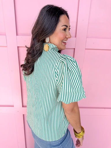Jincy's Women's Boutique Striped & Sassy Top Green Striped Ruffle Top