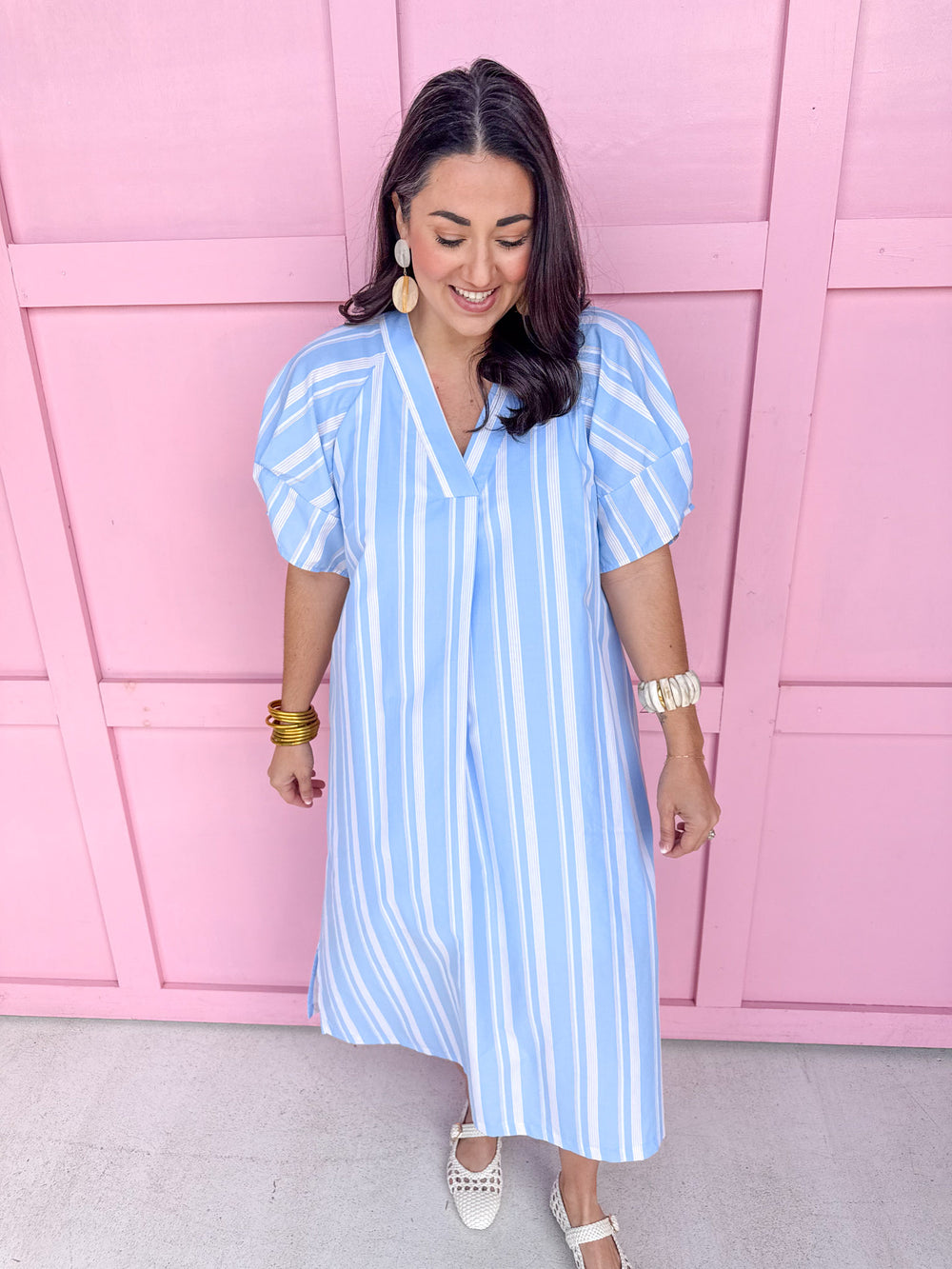 Jincy's Women's Boutique Everyday Chic Dress Sky Blue Midi Stripe Dress