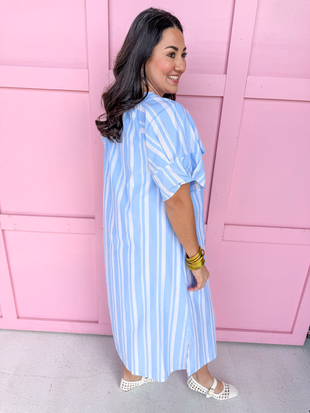 Jincy's Women's Boutique Everyday Chic Dress Sky Blue Midi Stripe Dress