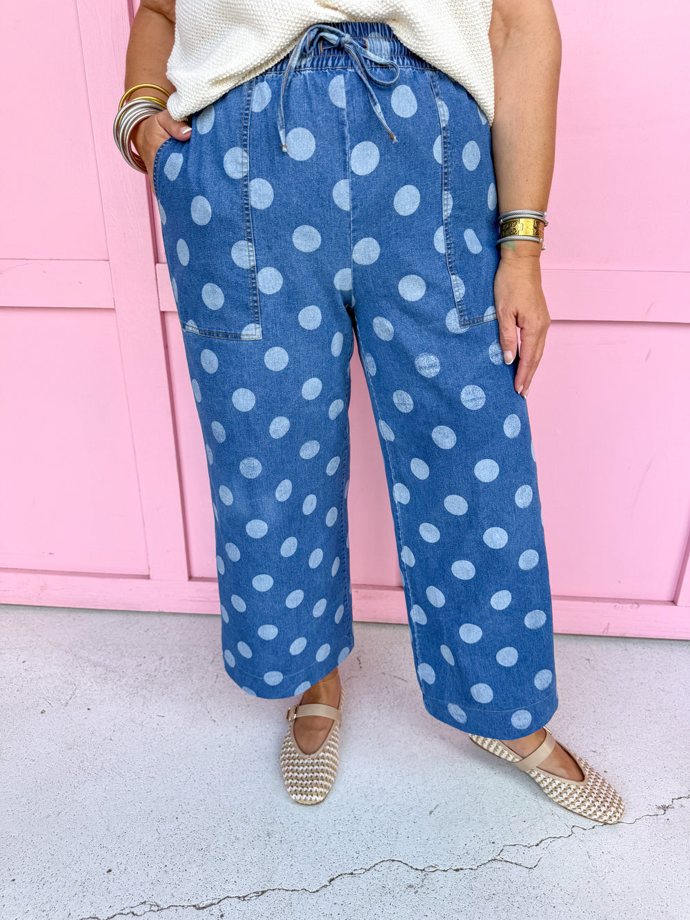 JINCY'S | CROP - Polka Dot Pants - Medium Wash - PREORDER
