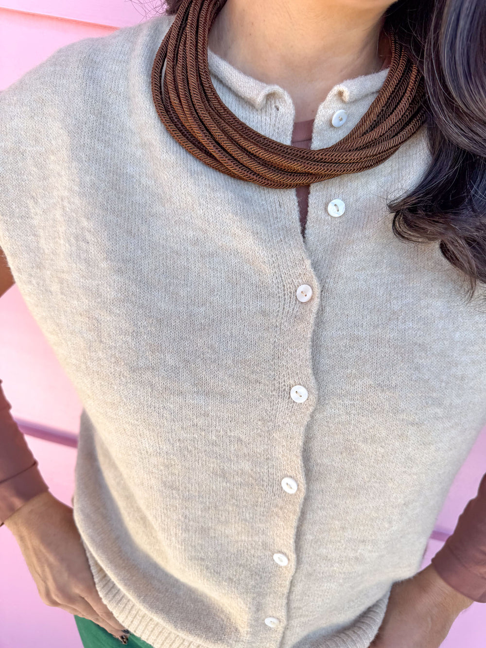 Piper Vest Cardigan - Natural