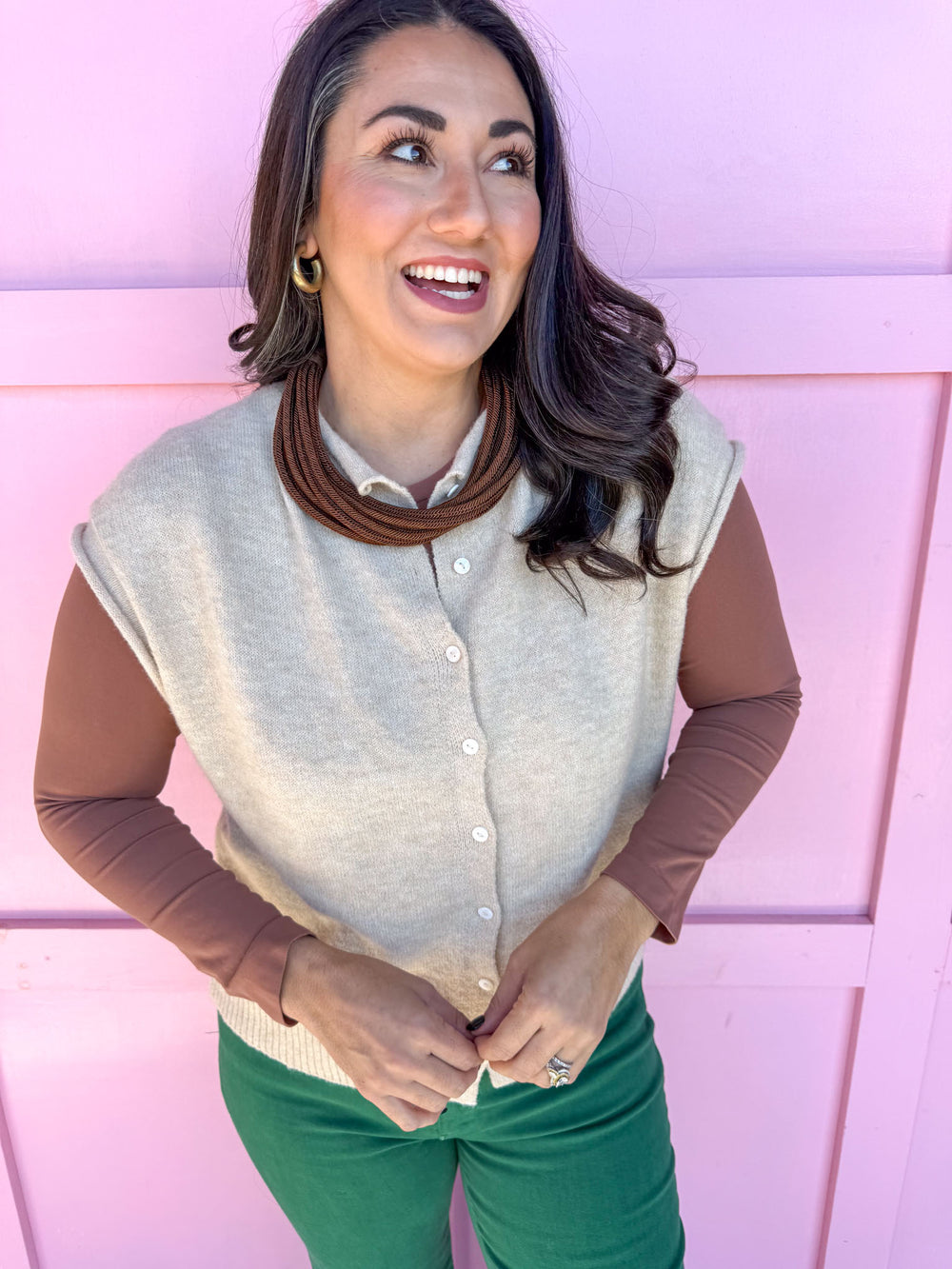 Piper Vest Cardigan - Natural