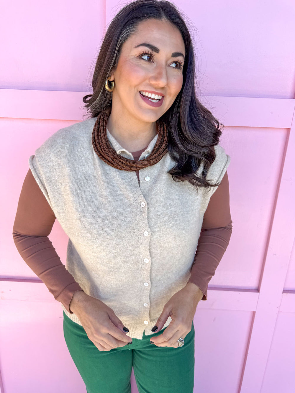 Piper Vest Cardigan - Natural