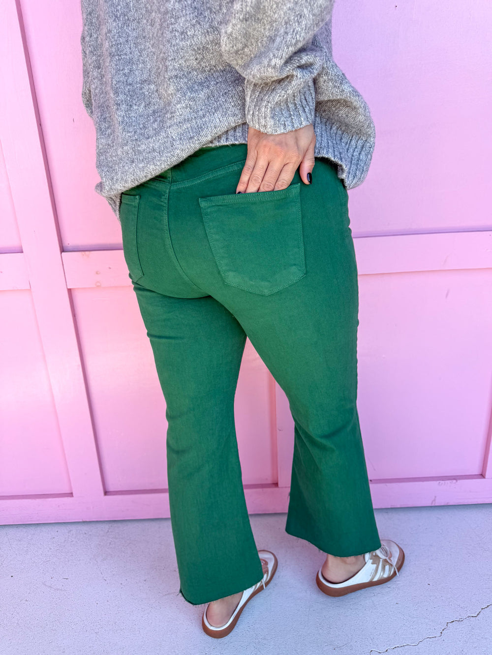 Just Black Denim | High Rise Tonal Crop Flare - Green