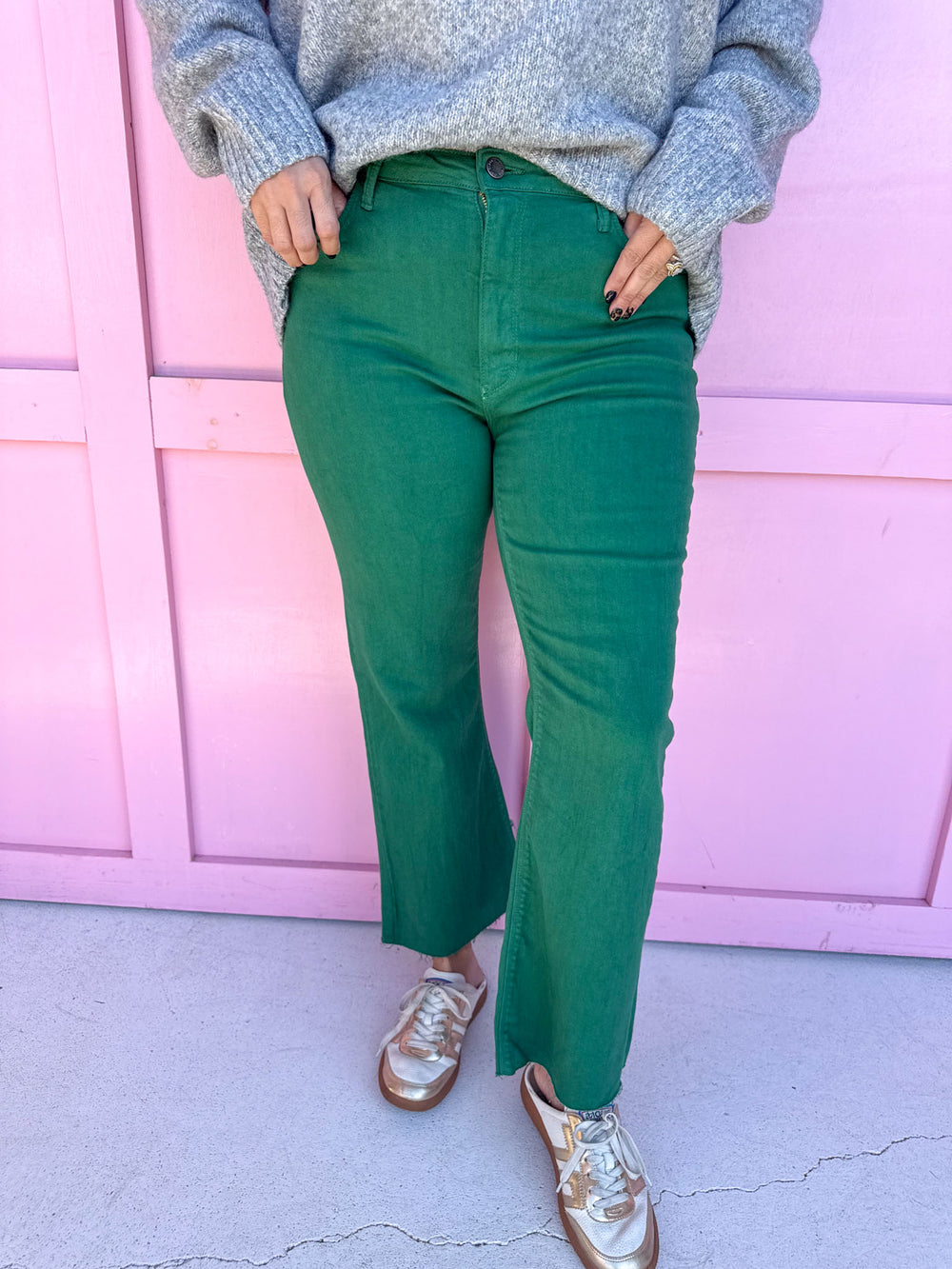 Just Black Denim | High Rise Tonal Crop Flare - Green