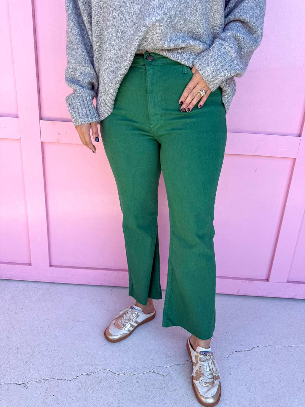 Just Black Denim | High Rise Tonal Crop Flare - Green