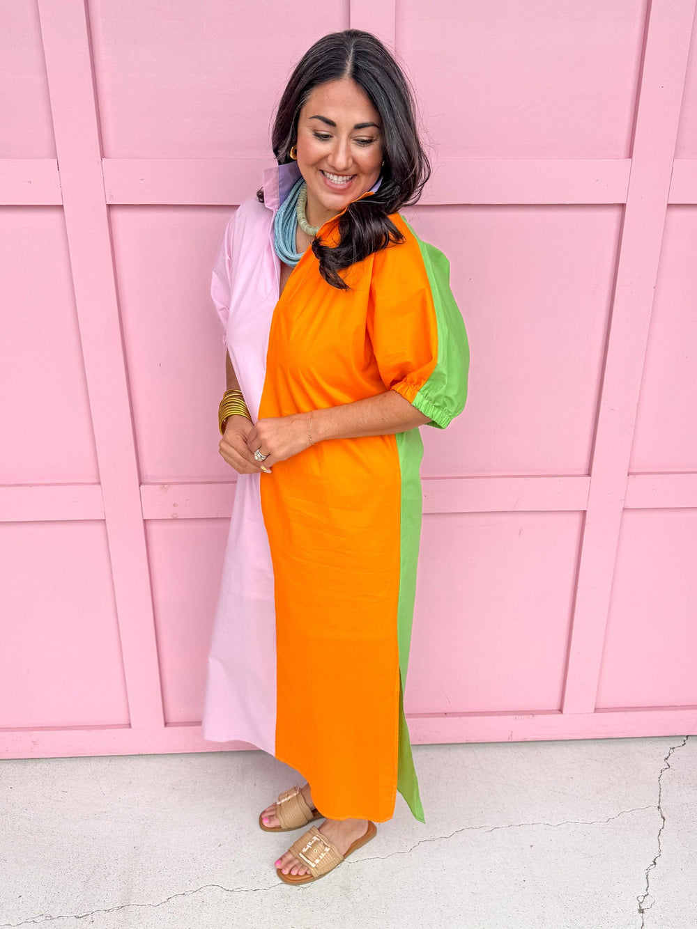 Jincy's Women's Boutique Adrienne Blakely Multi Pastel Color Block Dress Plus Size