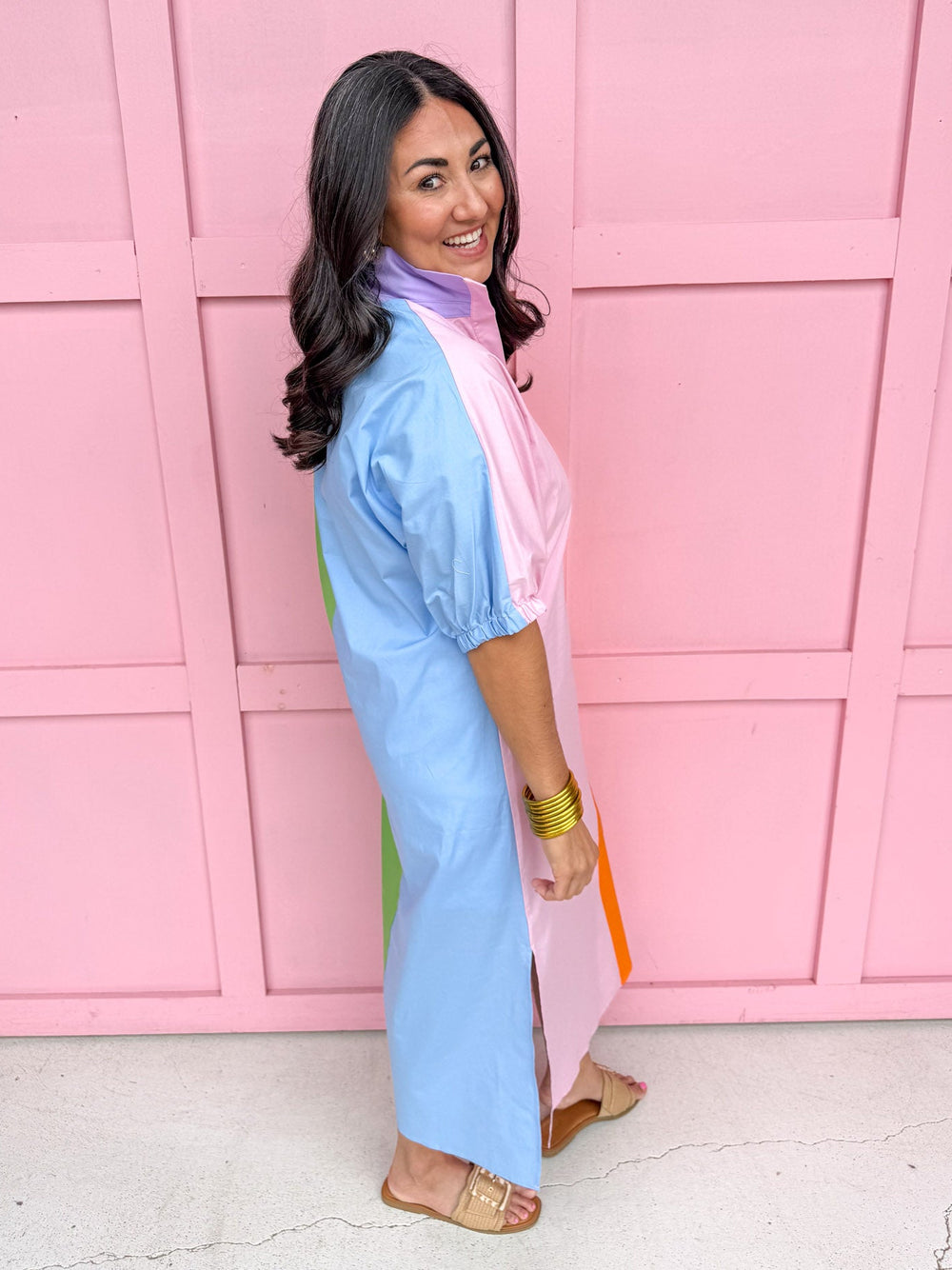 Jincy's Women's Boutique Adrienne Blakely Multi Pastel Color Block Dress Plus Size