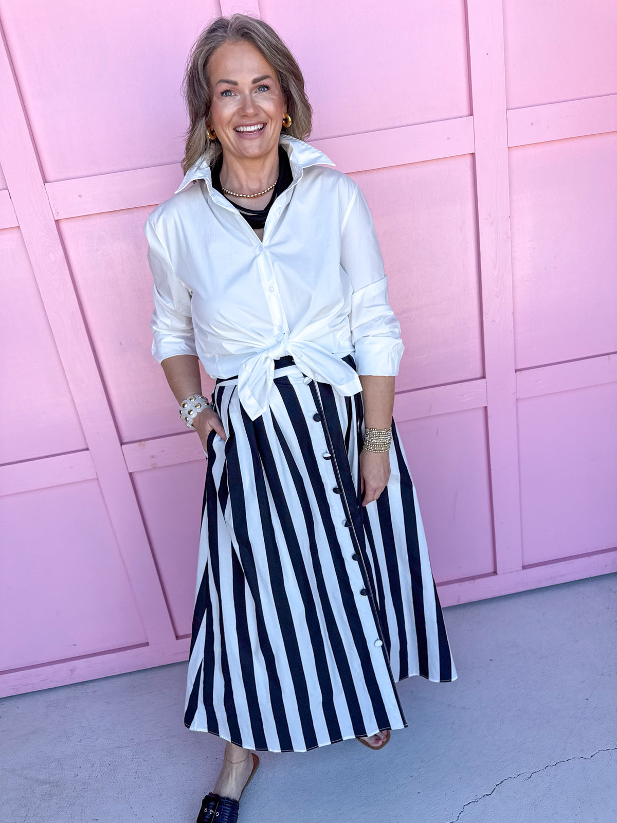 Statement Stripe Skirt - Black
