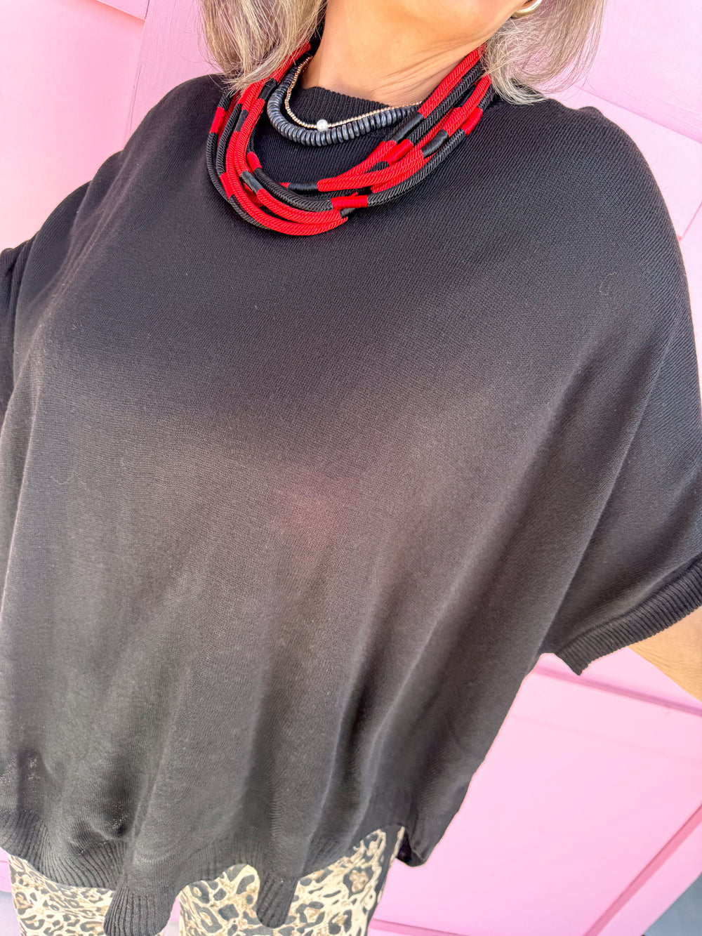 Black Lightweight Knit Oversized Tunic Sweater Top