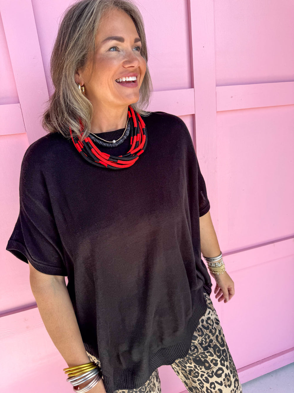 Black Lightweight Knit Oversized Tunic Sweater Top