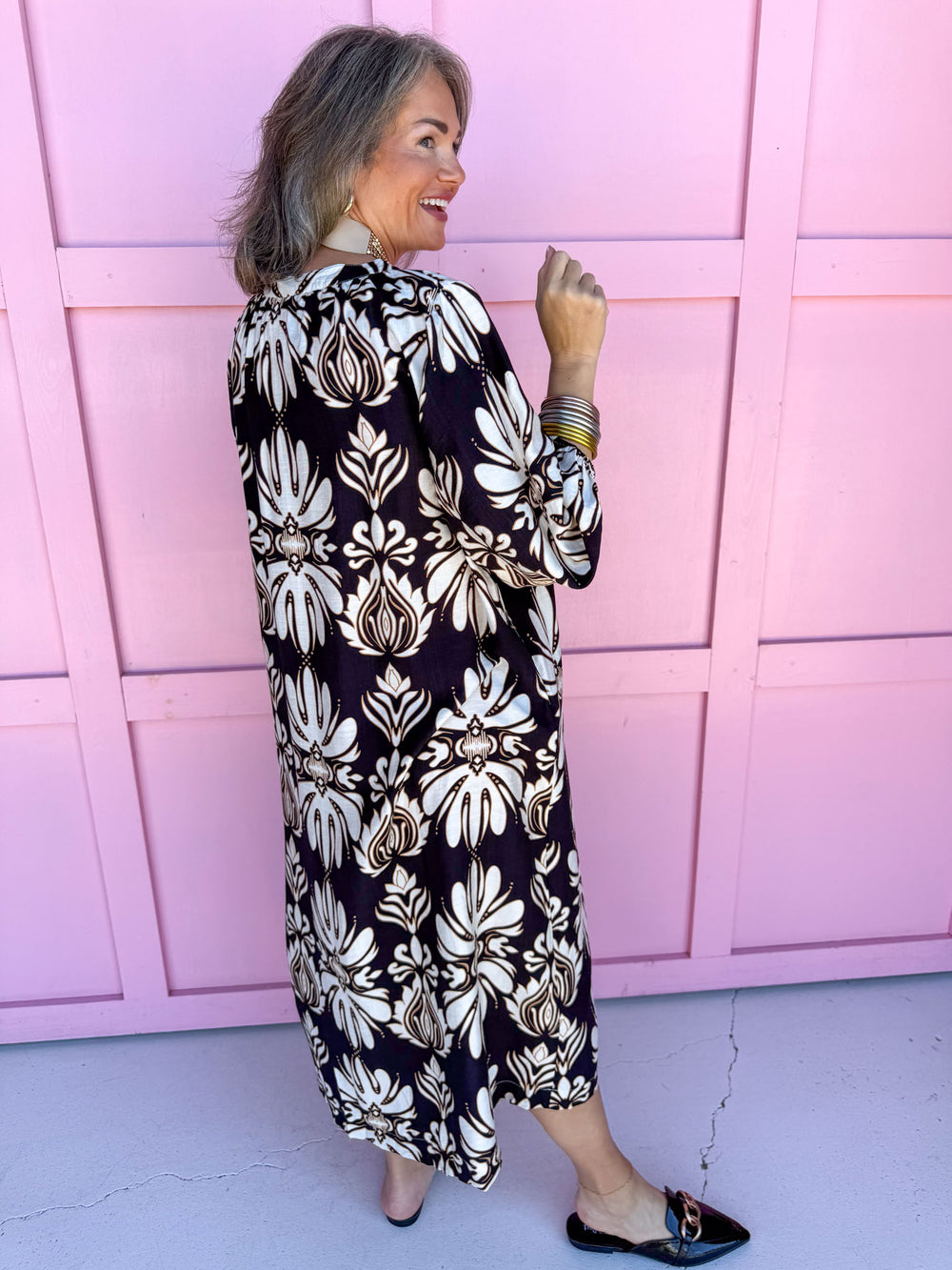 Black Floral Print Maxi Dress 