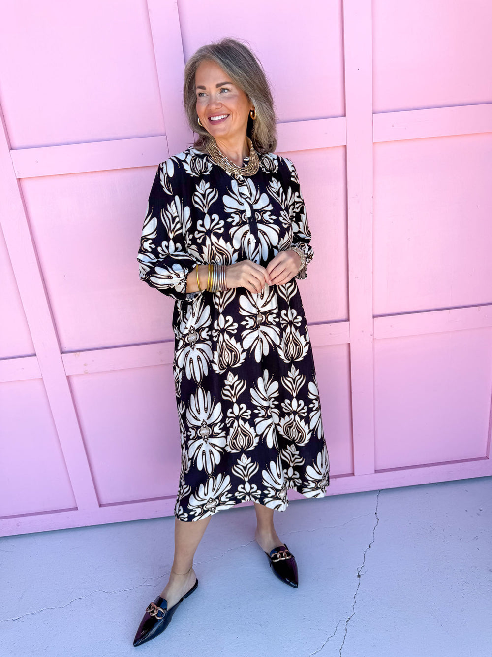 Black Floral Print Maxi Dress 