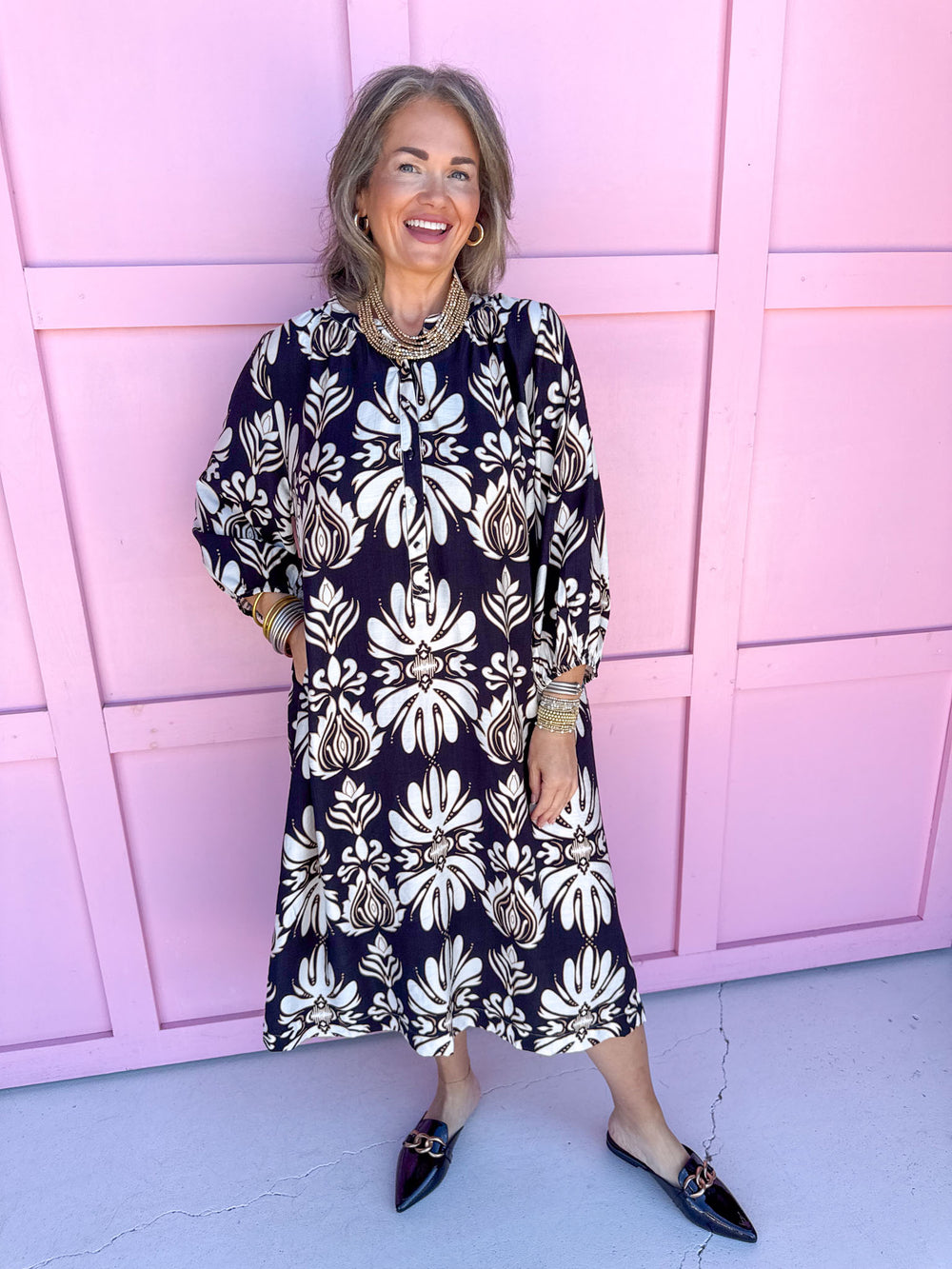 Black Floral Print Maxi Dress 