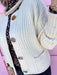 Cream Ivory White Knit Sweater Chunky Gold Hammered Buttons