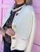 Cream Ivory White Knit Sweater Chunky Gold Hammered Buttons