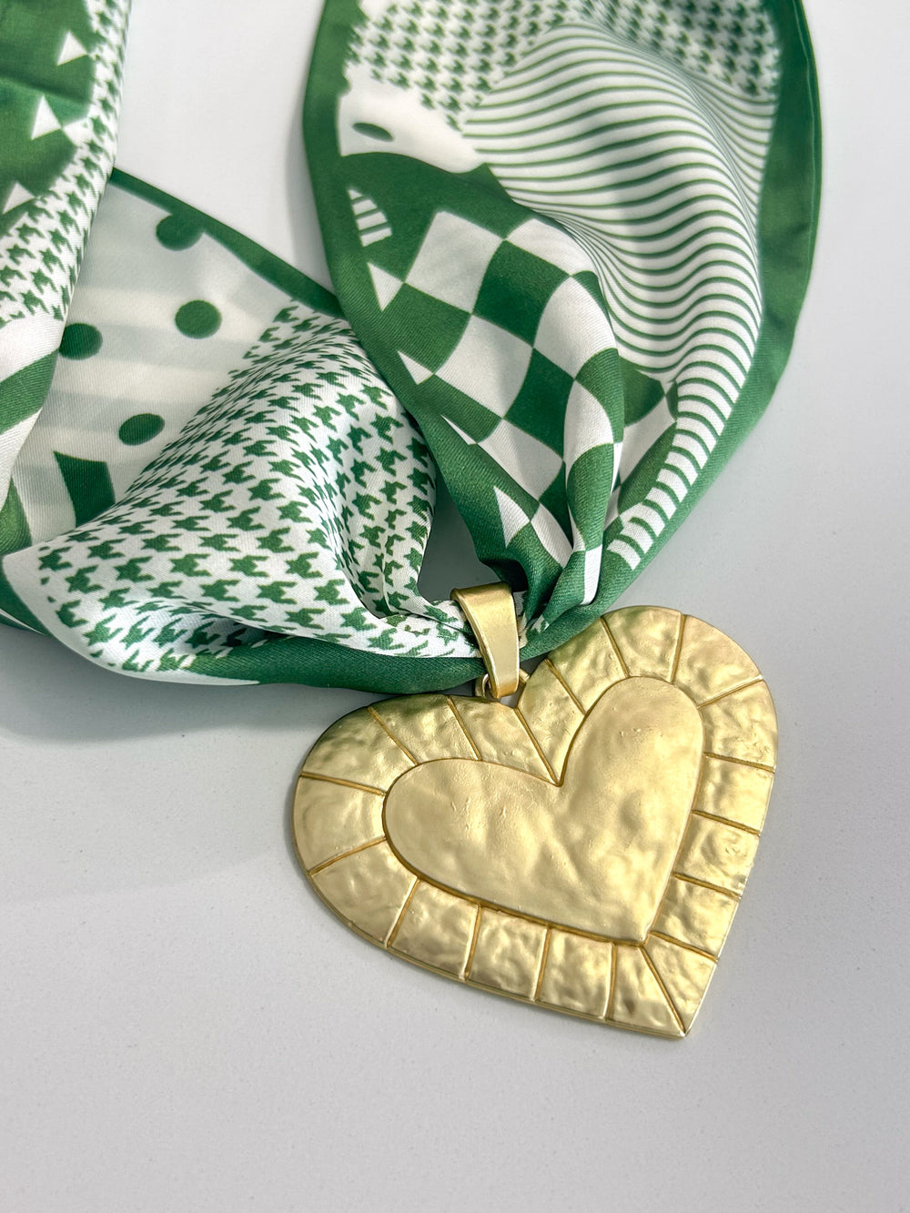 Hart Designs | Assorted Charm Green Checkered Twilly Necklace