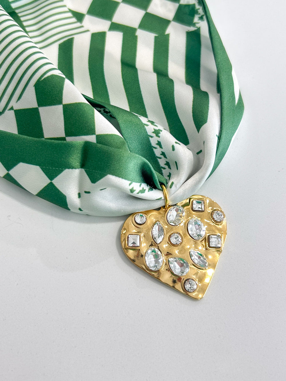 Hart Designs | Assorted Charm Green Checkered Twilly Necklace