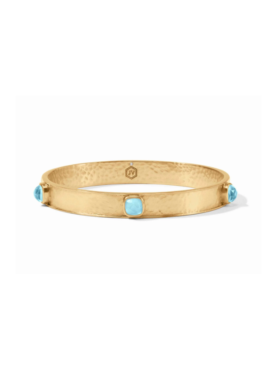 Julie Vos Catalina Stone Bangle Iridescent Capri Blue Light Blue Pale Blue Hammered Gold Bracelet Jewelry Accessory Women's Gift Jincy's