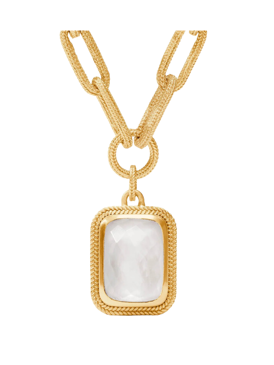 Julie Vos Cheval Paperclip Statement Necklace Iridescent Clear Crystal Link Necklace Chain Necklace Statement Pendant Clear White Women's Accessory Jewelry Gift Jincy's
