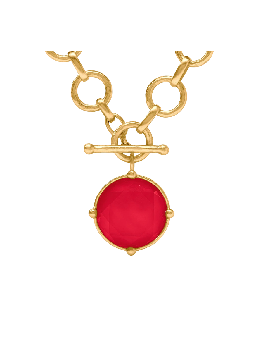 Julie Vos Honeybee Statement Necklace Iridescent Strawberry Statement Jewelry Red Pink Stone Necklace Pendant Necklace Chain Link Necklace Women's Gift Jincy's