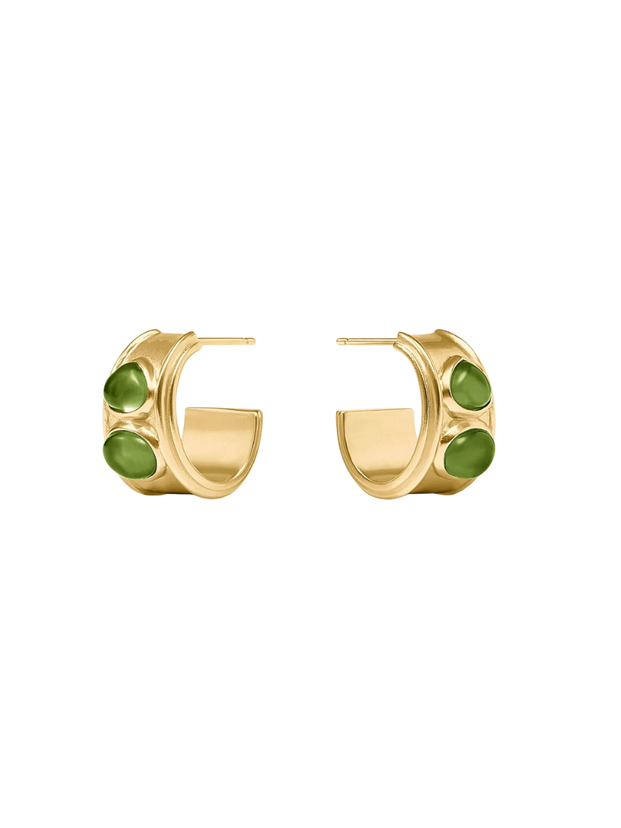 JULIE VOS | Dolce Stone Hoop - Gold Iridescent Palmetto Green