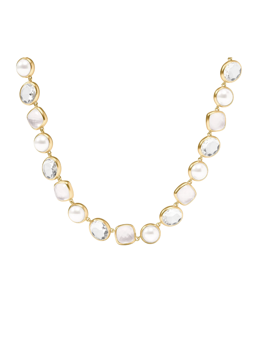 Julie Vos Kaleidoscope Tennis Necklace Iridescent Clear Crystal White Clear Gold Statement Jewelry Women's Gift Pearl Jincy's