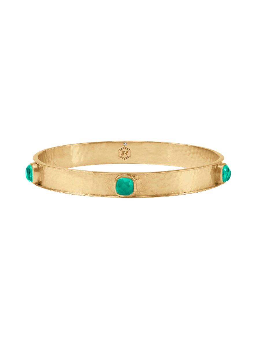 Julie Vos Catalina Stone Bangle Iridescent Emerald Green Kelly Green Hammered Gold Bracelet Jewelry Accessory Women's Gift Jincy's
