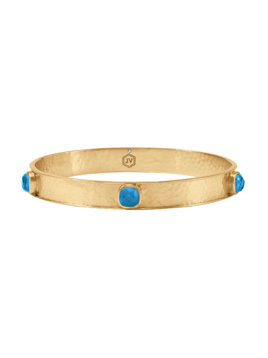 Julie Vos Catalina Stone Bangle Iridescent London Blue Light Blue Bright Blue Hammered Gold Bracelet Jewelry Accessory Women's Gift Jincy's