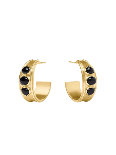 JULIE VOS | Dolce Stone Hoop - Gold Obsidian Black
