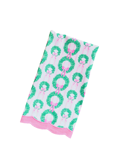 Mary Square Tea Towel Rosy Wreaths green & pink home decor gift jincy's