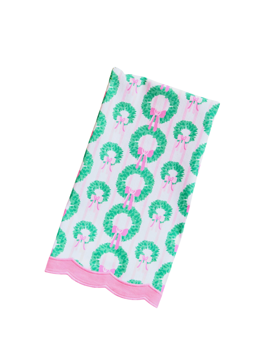 Mary Square Tea Towel Rosy Wreaths green & pink home decor gift jincy's