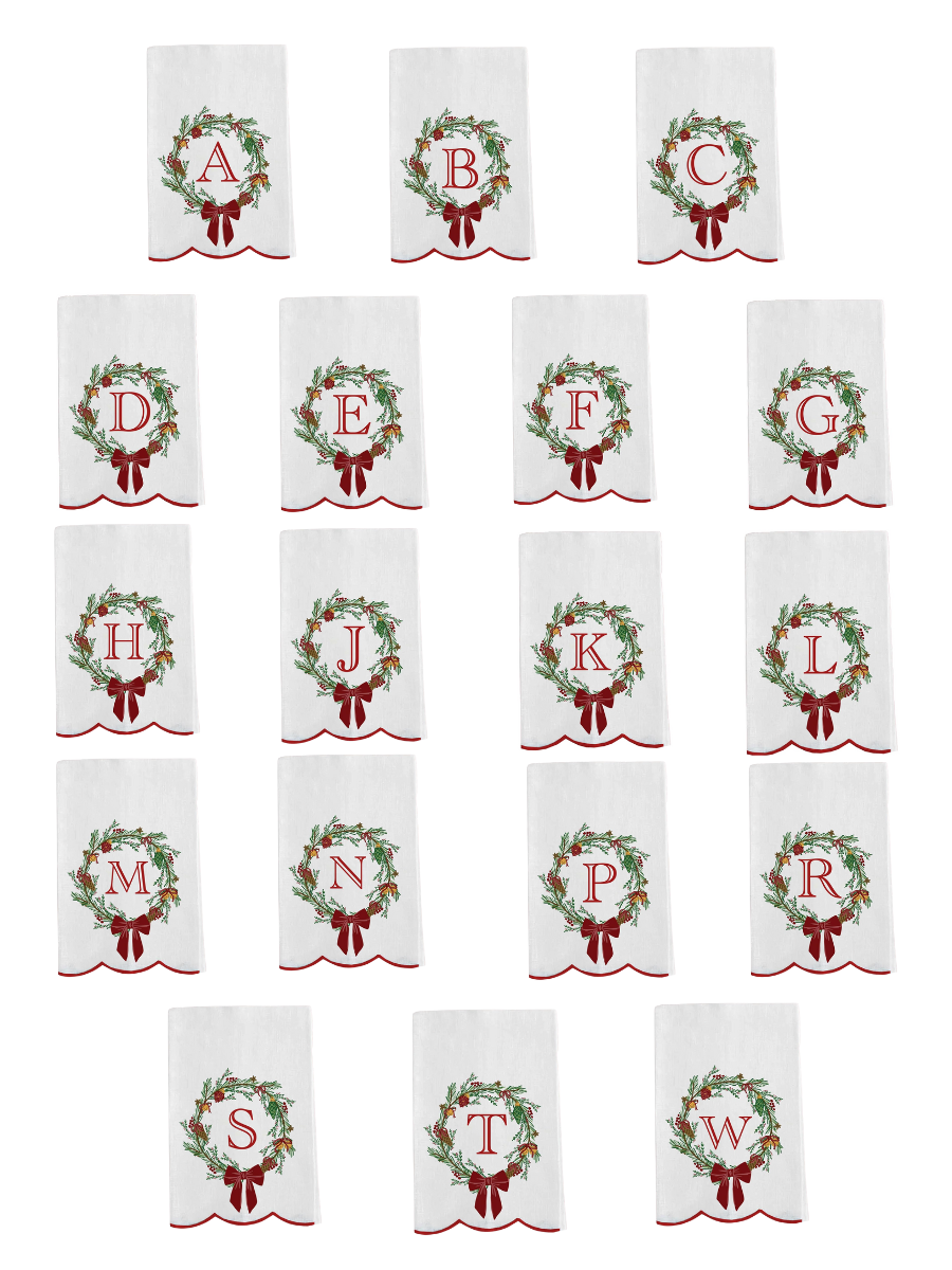 Mary Square | Tea Towel - Christmas Wreath Initial